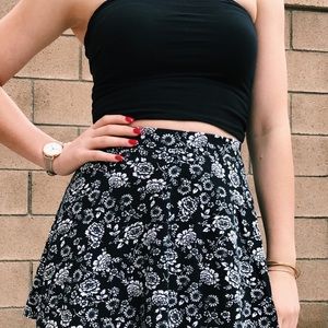 Black floral printed mini skirt